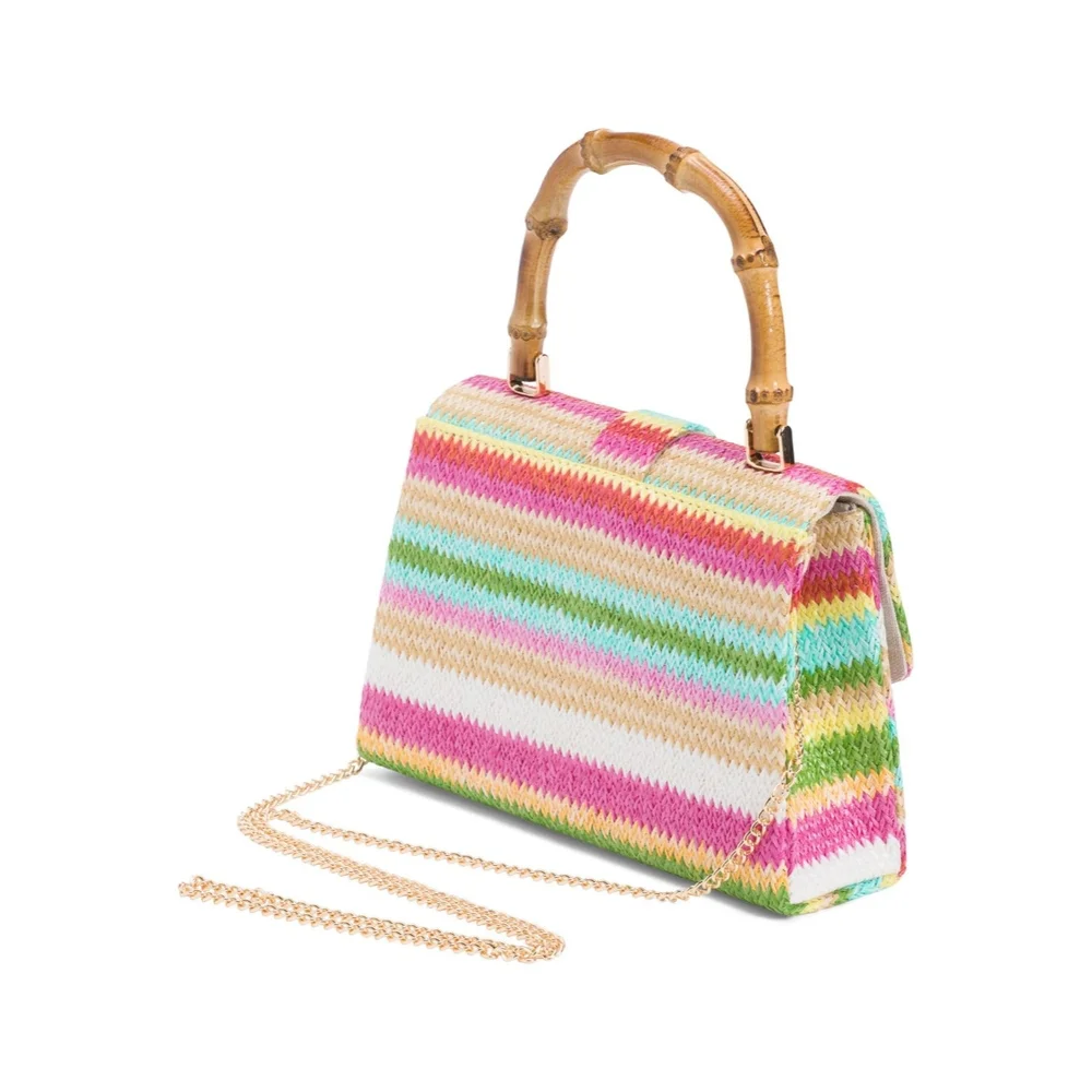 Multicolor Striped Satchel with Bamboo Handle
